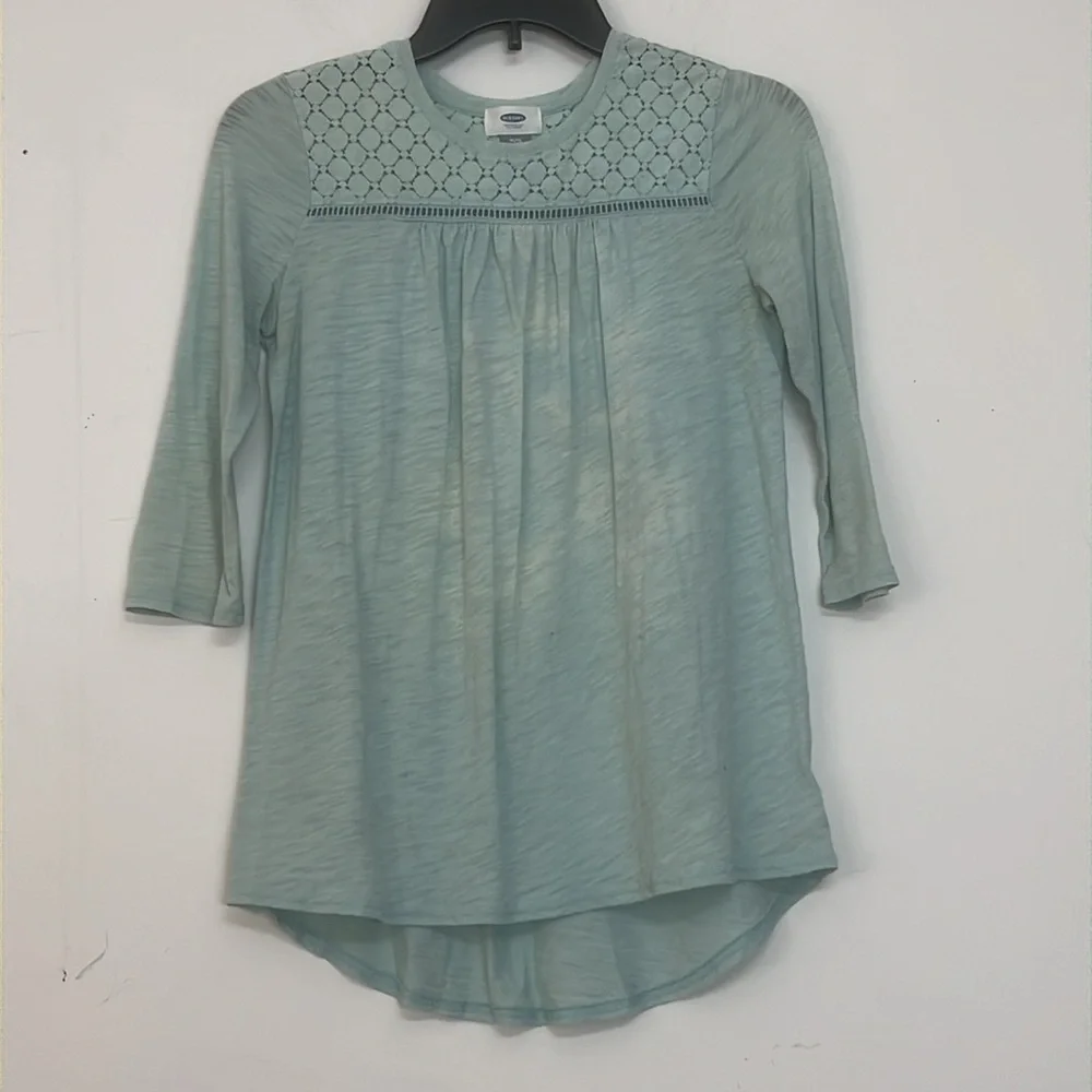 🌞 Old Navy distressed light green lace high low tunic girl XL